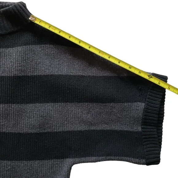 Tory Burch Heavy Warm 100% Wool Oversize Sweater Black Gray Wide Stripe M